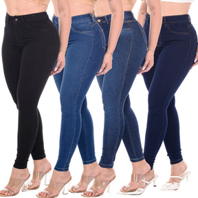 Kit de 4 Calças Feminina Cintura Alta Modelagem Levanta Bumbum