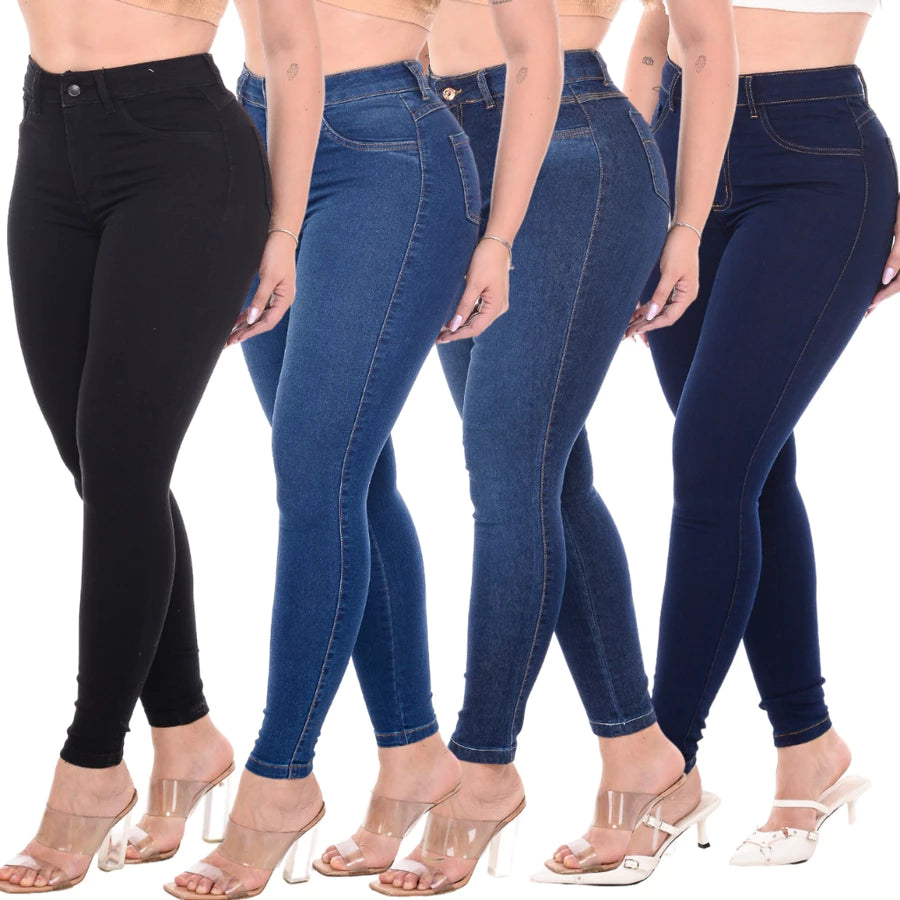 Kit de 4 Calças Feminina Cintura Alta Modelagem Levanta Bumbum